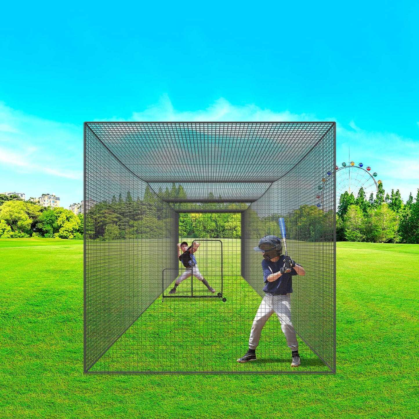 Softball Baseball Batting Cage Netting Heavy Duty PE Pitching Batting Net ,One-piece Square Practice Portable Pitching Cage Net w/Bag (Net Only)