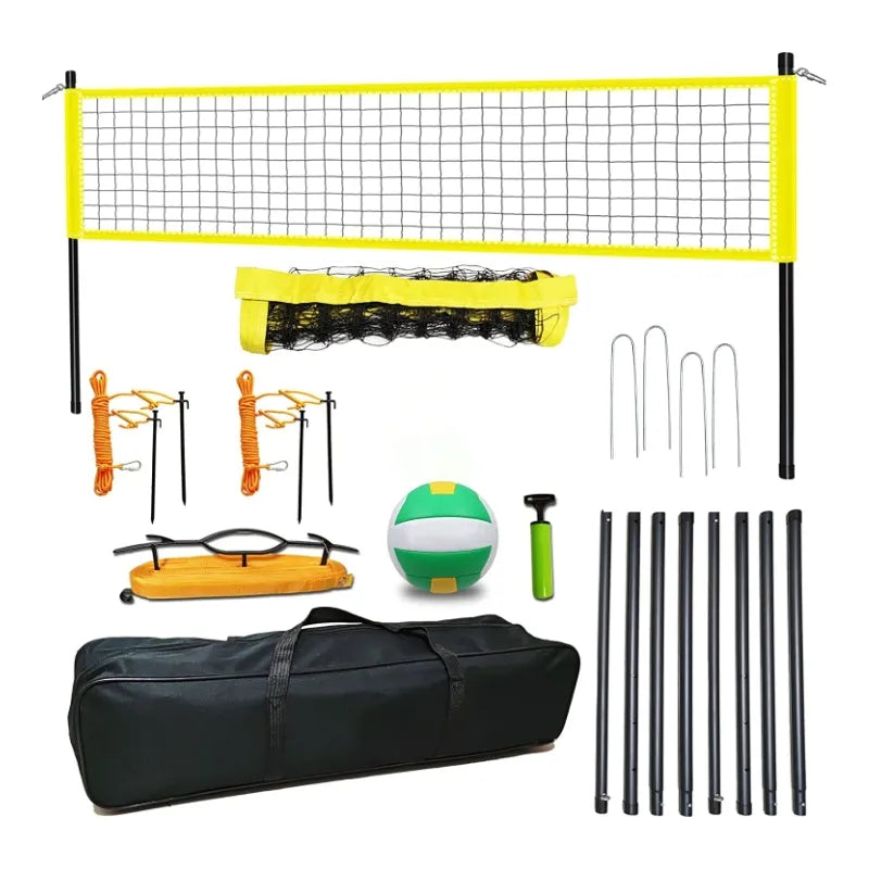 Portable Professional Outdoor Volleyball Net Set with Adjustable Height Aluminum Poles, Winch System, Volleyball with Pump and Carrying Bag for Backyard Beach