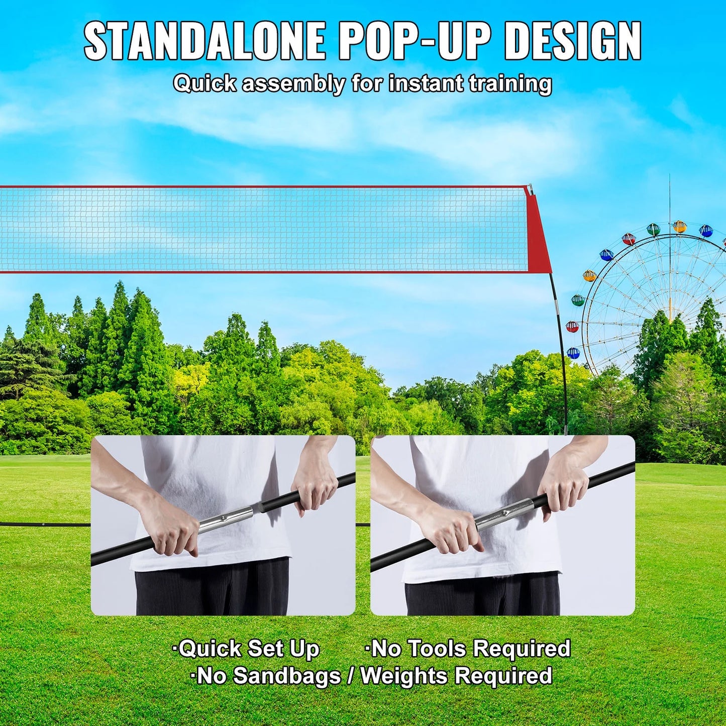 Indoor Outdoor Freestanding Volleyball Training Net with Stand Carry Bag