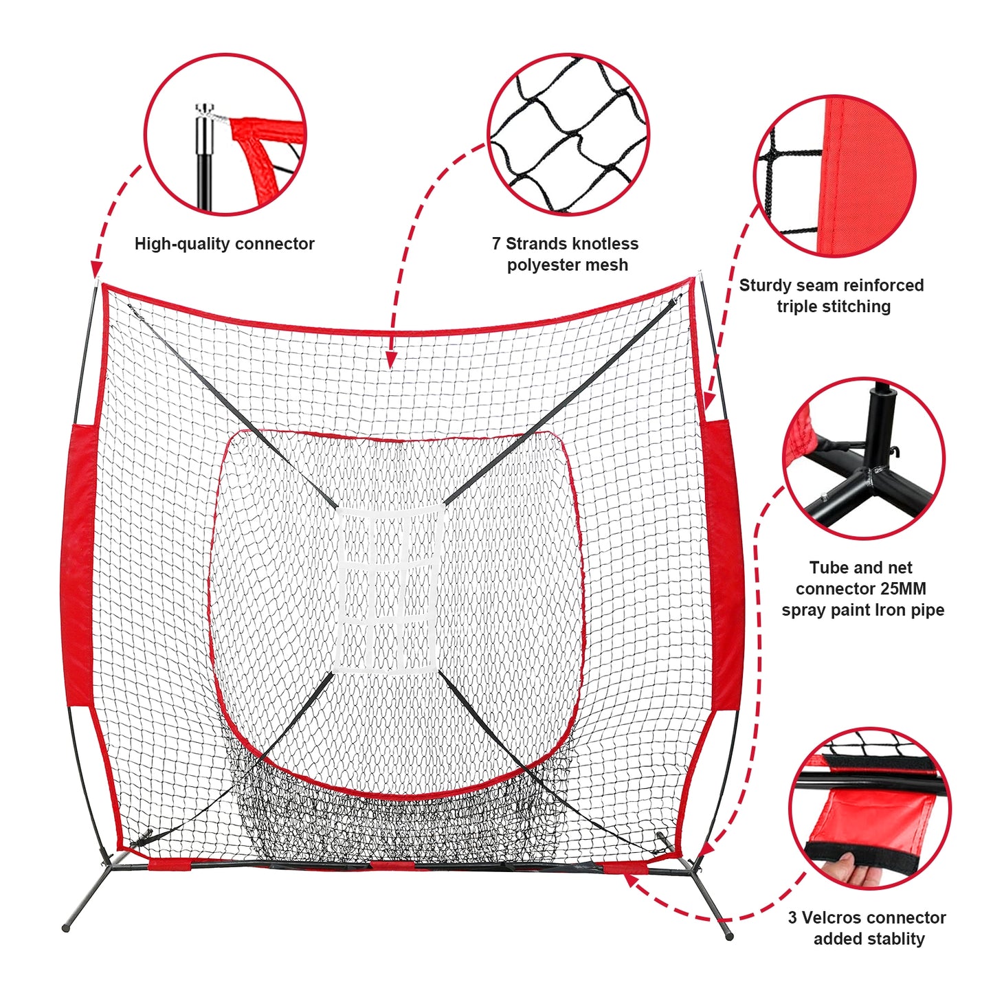7x7 Portable High Quality Custom Softball Practice Net Baseball Hitting Net With Bow Frame