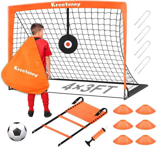 Kids Soccer Goals for Backyard Set,4'x3' Portable Soccer Goal Training Equipment with Ball,Agility Ladder,Cones and Target,Soccer Net for Youth Kids Outdoor/Indoor Games Practices