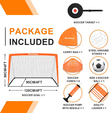 Kids Soccer Goals for Backyard Set,4'x3' Portable Soccer Goal Training Equipment with Ball,Agility Ladder,Cones and Target,Soccer Net for Youth Kids Outdoor/Indoor Games Practices