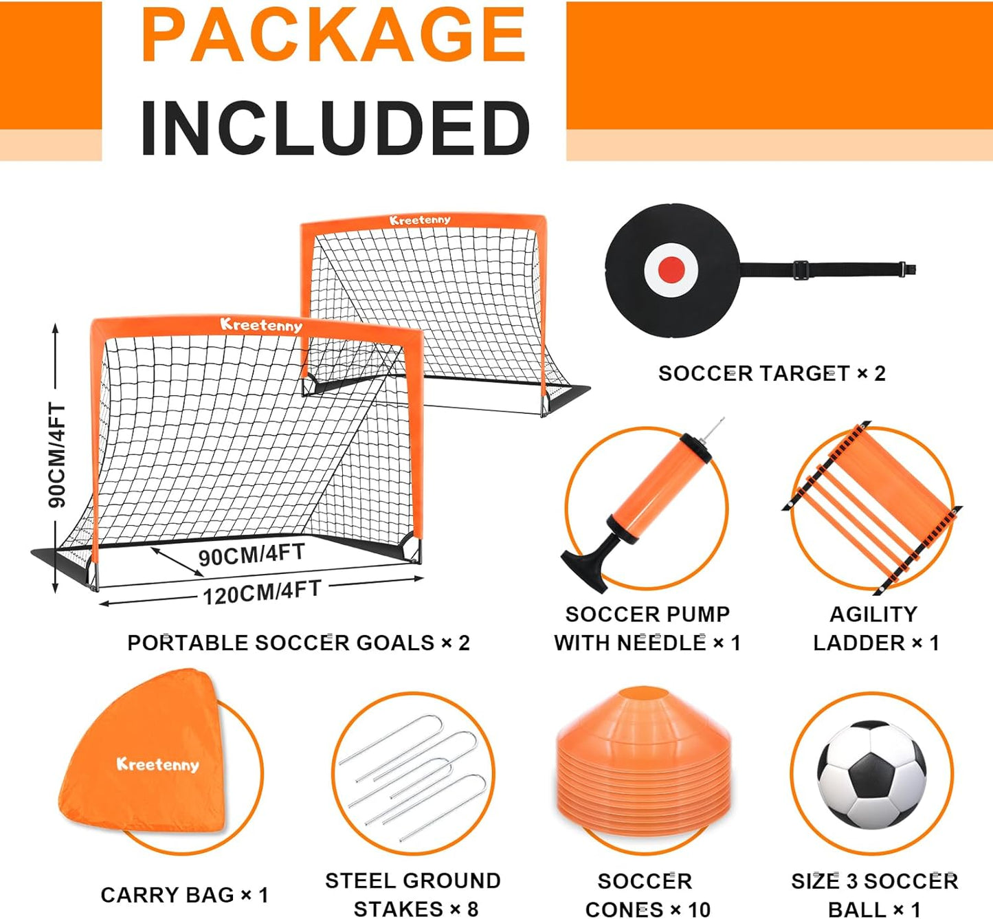 Kids Soccer Goals for Backyard Set,4'x3' Portable Soccer Goal Training Equipment with Ball,Agility Ladder,Cones and Target,Soccer Net for Youth Kids Outdoor/Indoor Games Practices