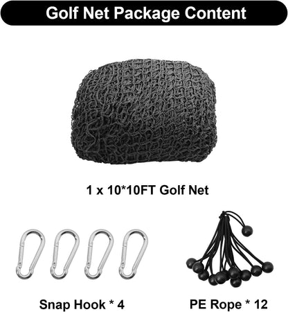 Golf Net,10x10ft Heavy Duty Polyester Golf Practice Net with 12 Elastic Ropes and 4 Carabiners,Golf Hitting Net for Baseball,Hockey, Football, Volleyball for Indoor Outdoor Garden