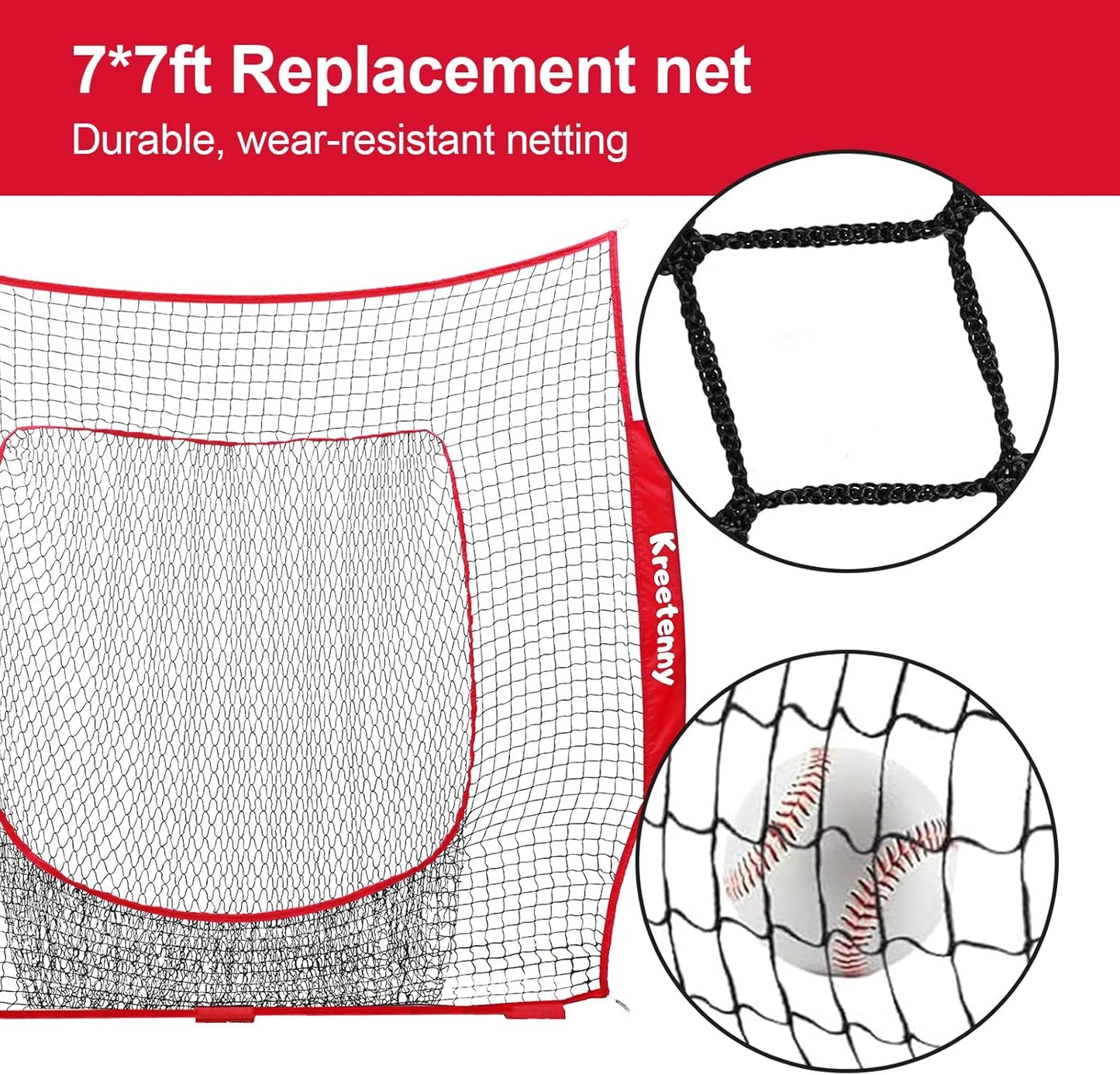 Baseball Replacement Net (NET ONLY),7'×7' Baseball Softball Practice Net,Portable Baseball Training Net for Hitting Batting Catching Pitching,Easy Setup Replacement Net (Without Support Frame)