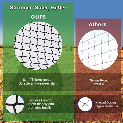 Large Round Bale Hay Net 5x5 ft for Horses, Heavy Duty Slow Feed Hay Net with Knotless Design and 1.7" Holes for Livestock Goats, Fits for Round Bales 4x4-5x5ft or Square Bales 3x3x8-4x4x8ft