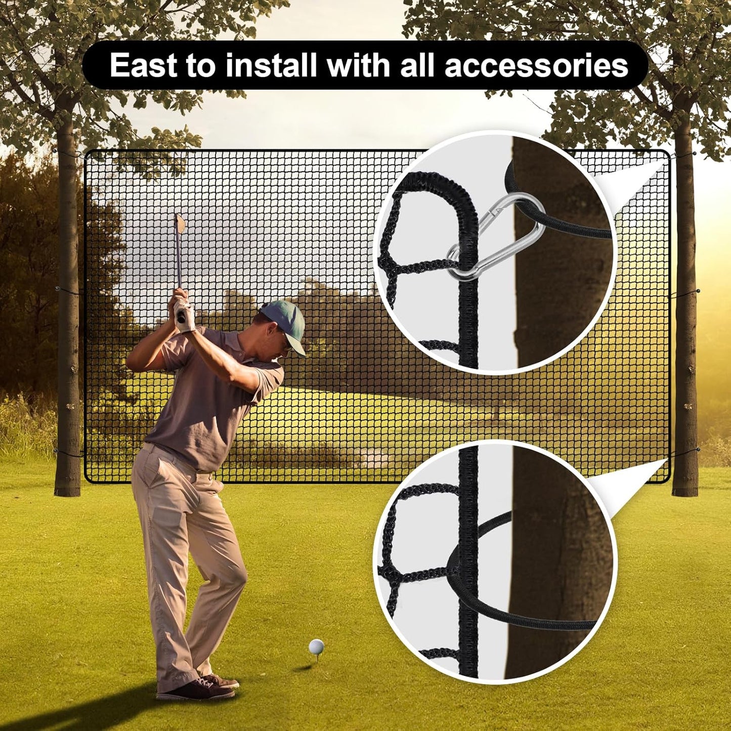 Golf Net,10x10ft Heavy Duty Polyester Golf Practice Net with 12 Elastic Ropes and 4 Carabiners,Golf Hitting Net for Baseball,Hockey, Football, Volleyball for Indoor Outdoor Garden