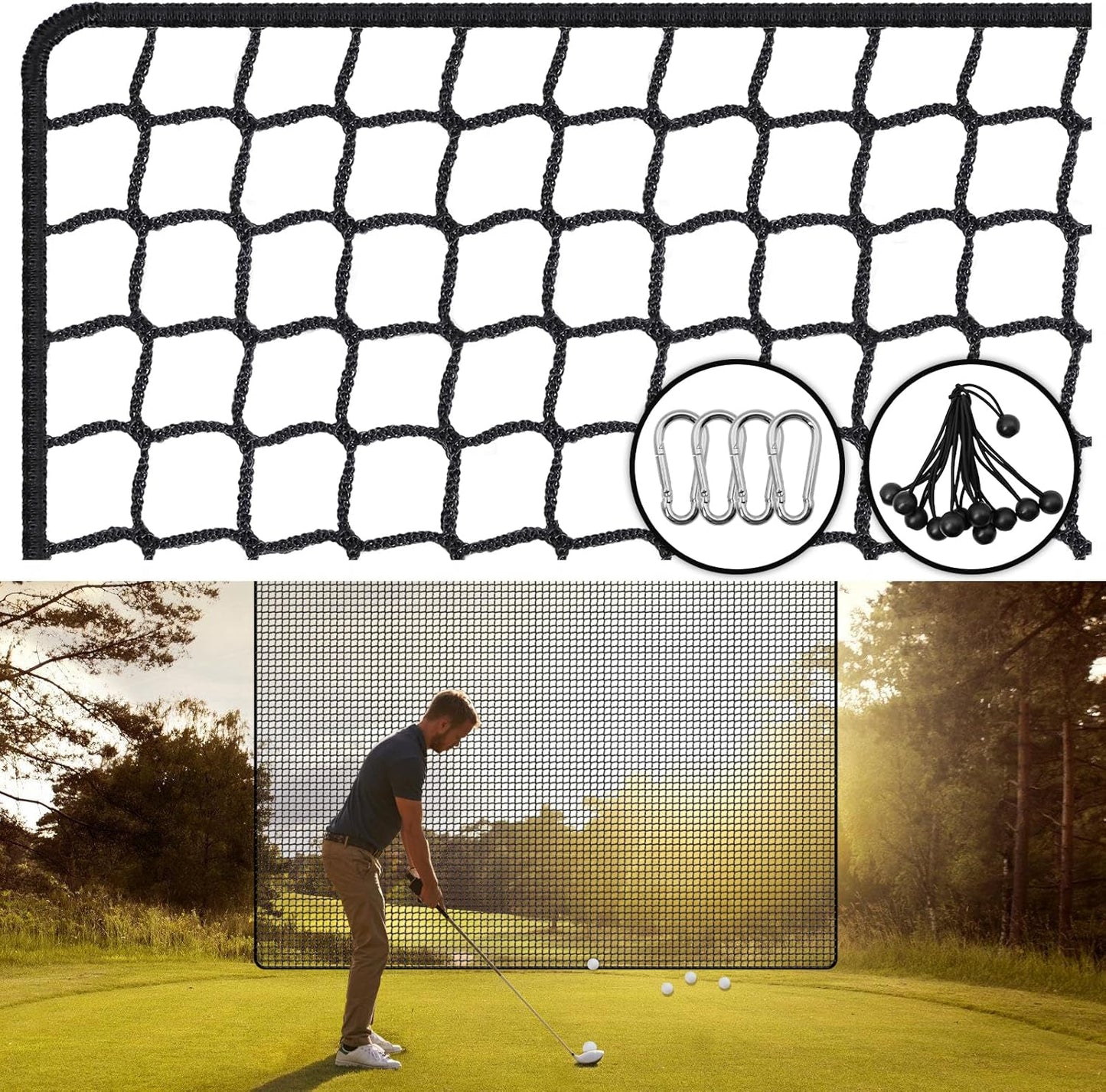 Golf Net,10x10ft Heavy Duty Polyester Golf Practice Net with 12 Elastic Ropes and 4 Carabiners,Golf Hitting Net for Baseball,Hockey, Football, Volleyball for Indoor Outdoor Garden