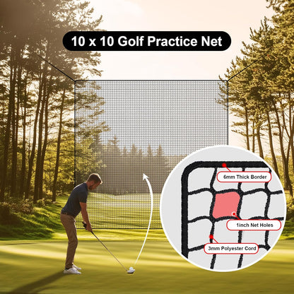 Golf Net,10x10ft Heavy Duty Polyester Golf Practice Net with 12 Elastic Ropes and 4 Carabiners,Golf Hitting Net for Baseball,Hockey, Football, Volleyball for Indoor Outdoor Garden